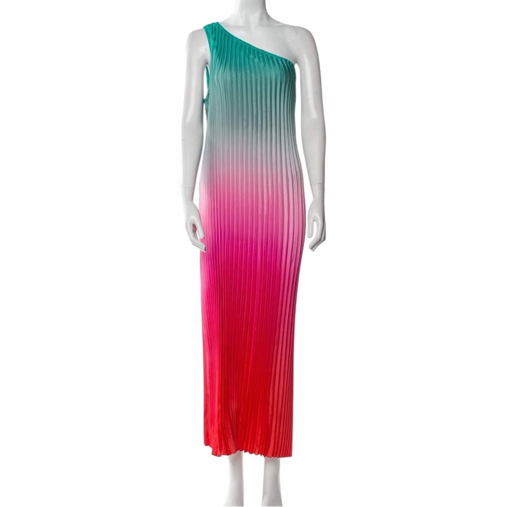 Nicole Miller Ombré One-Shoulder Pleated Maxi Dress – Size M